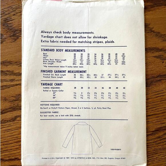 Vintage 1970s Stretch & Sew 1050 Sewing Pattern XXS-XL Jacket Blazer UNCUT - Picture 3 of 3